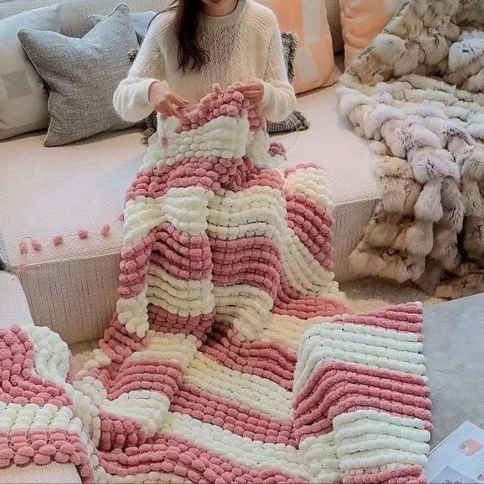 Woven Scarf Blanket - 130G/롤 폼폼 얀 혼합 색상 2cm