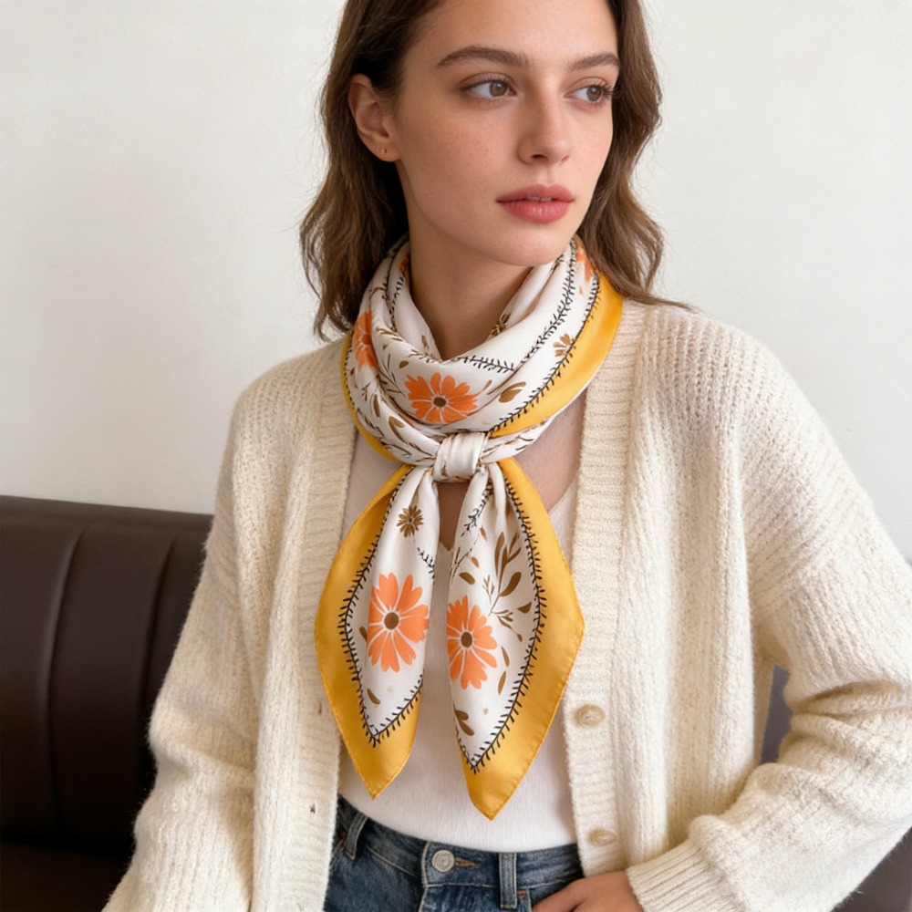 1Pc 새로운 프린트 패션 실크 스카프 스퀘어 스카프  - Silk Neck Scarf 리뷰 및 가격