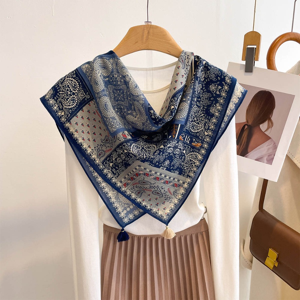 태슬 스카프 여성용 스퀘어 코튼 느낌 숄 랩스 푸라르  - Bandana Cotton 리뷰 및 가격