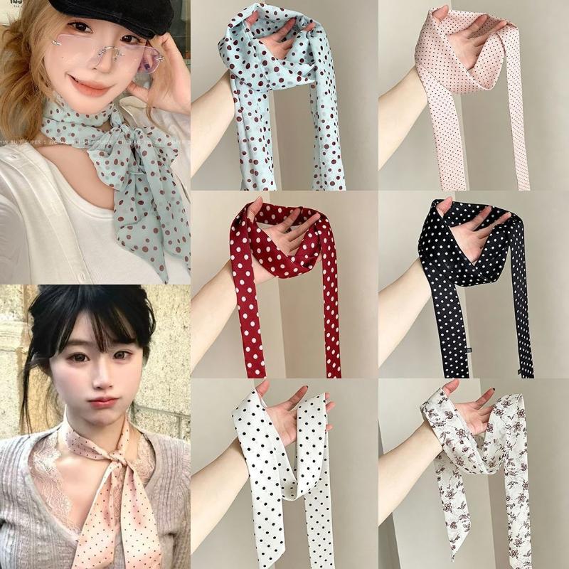 폴카 도트 꽃무늬 프린트 실크 스카프 얇은 넥 스카프  - Ascot Neck Scarf 리뷰 및 가격