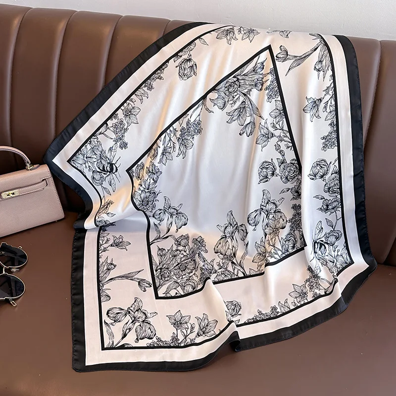 여성용 플라워 프린트 실크 스퀘어 스카프, 럭셔리 풀라 - Scarf Silk Square 리뷰 및 가격