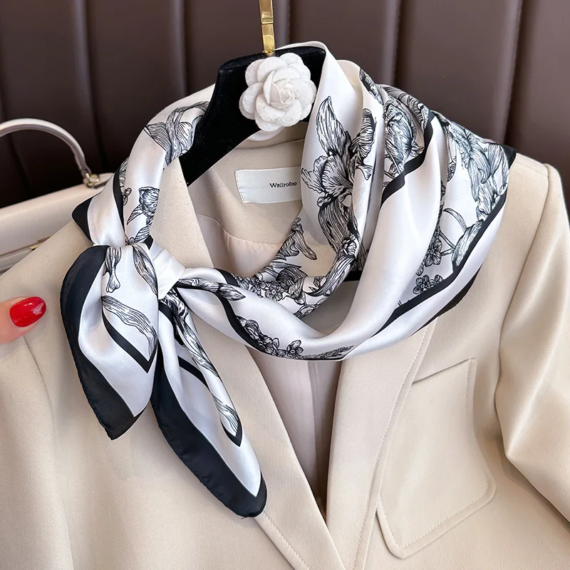 여성용 플라워 프린트 실크 스퀘어 스카프, 럭셔리 풀라 - Scarf Silk Square 리뷰 및 가격