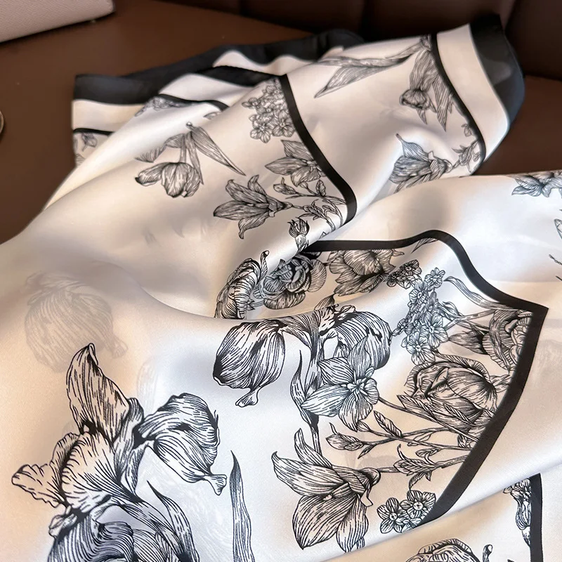 여성용 플라워 프린트 실크 스퀘어 스카프, 럭셔리 풀라 - Scarf Silk Square 리뷰 및 가격