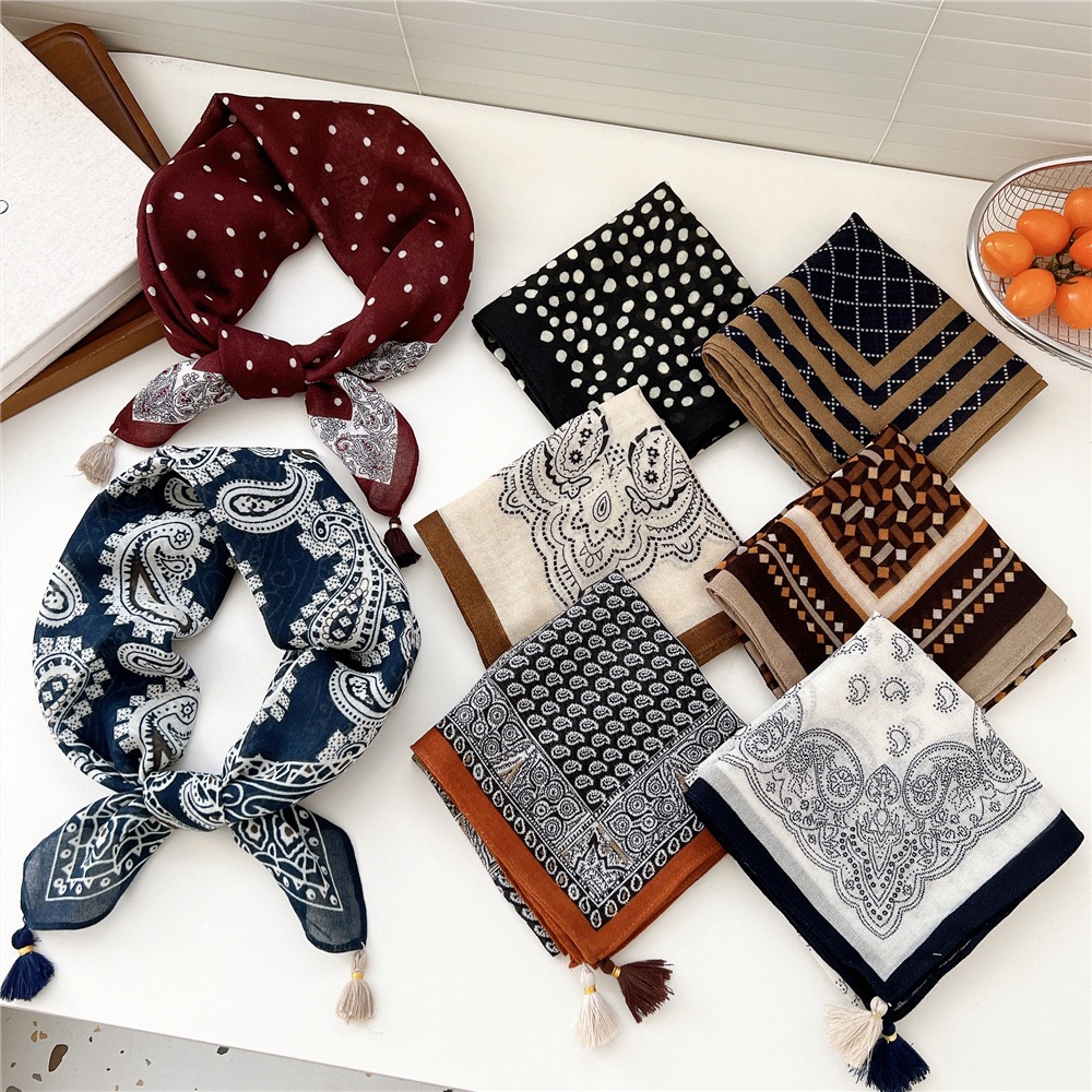 빈티지 태슬 스퀘어 스카프 여성 코튼 린넨 넥치프 레트 - Bandana Cotton 리뷰 및 가격